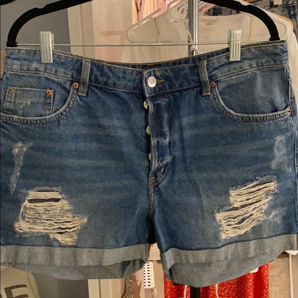 Distressed denim shorts